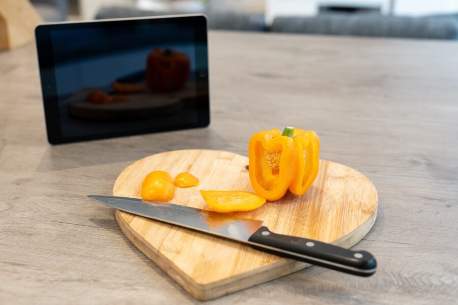 Chopped pepper on a board