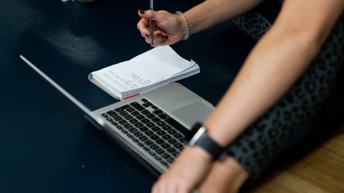 Course student studying on a laptop