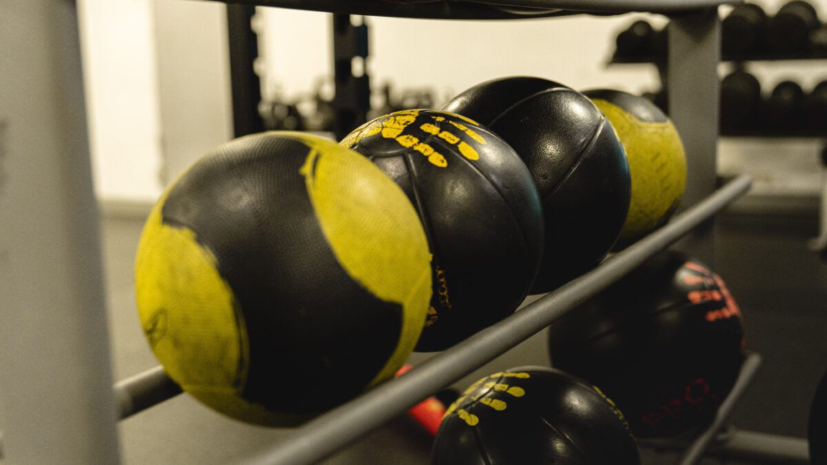 row of medicine balls