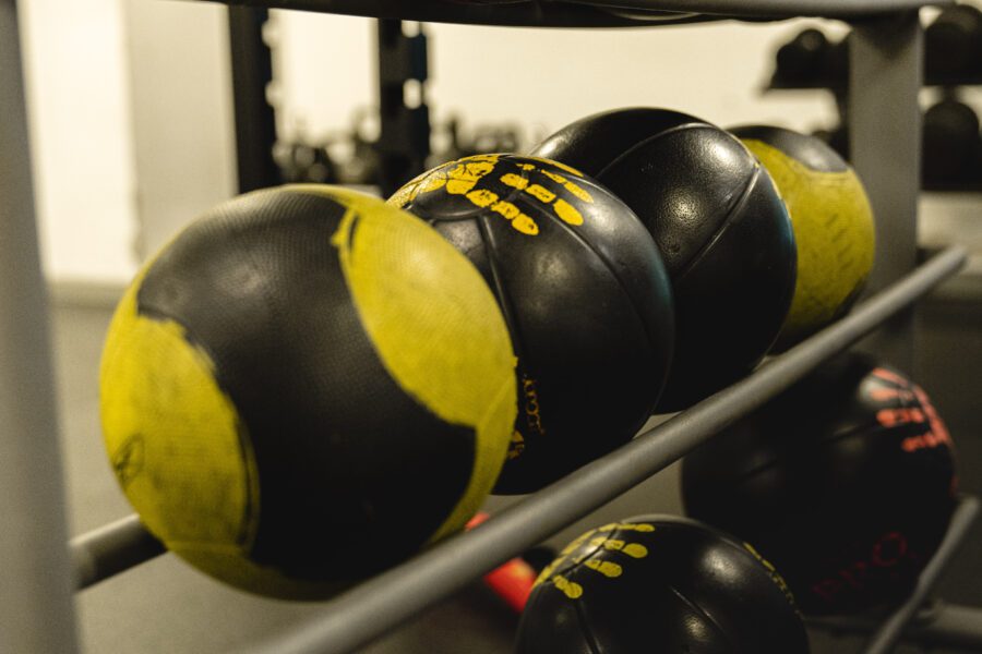 row of medicine balls