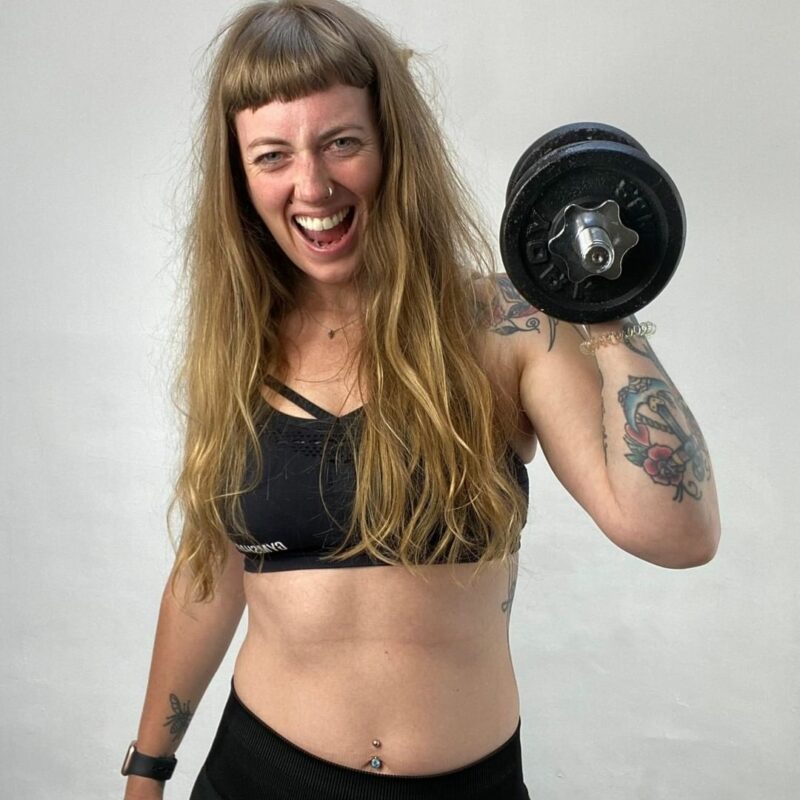 Becky Jones holding a dumbbell