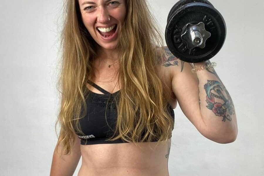 Becky Jones holding a dumbbell