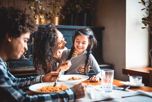 family enjoying food