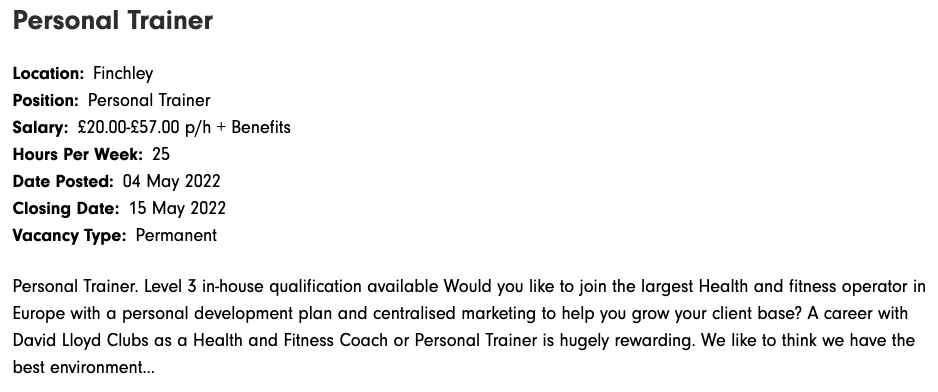 personal trainer role david lloyd