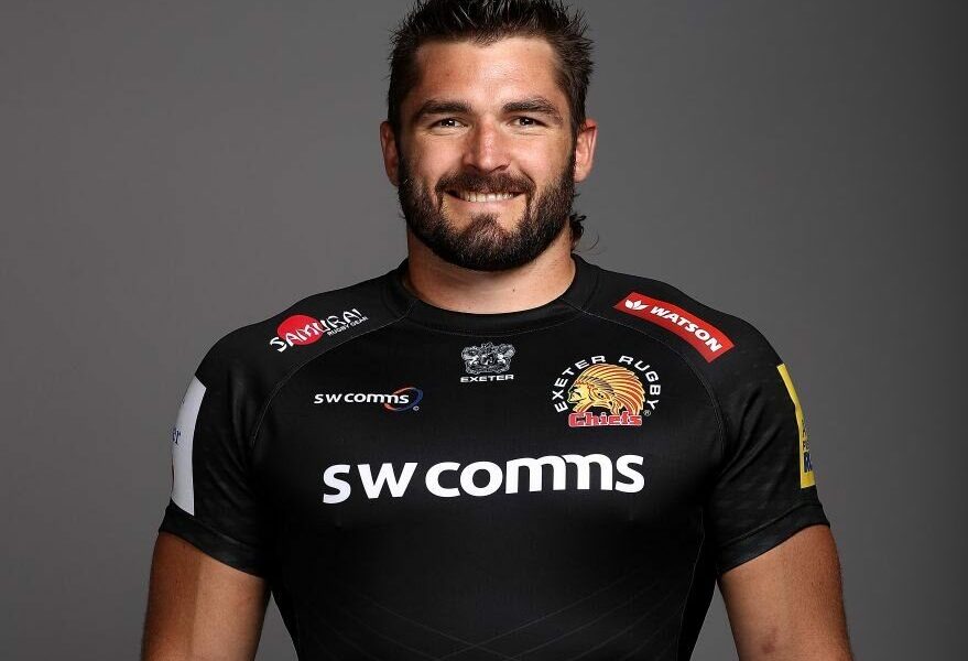 Don Armand, rugby player, in his Exeter Chiefs kit