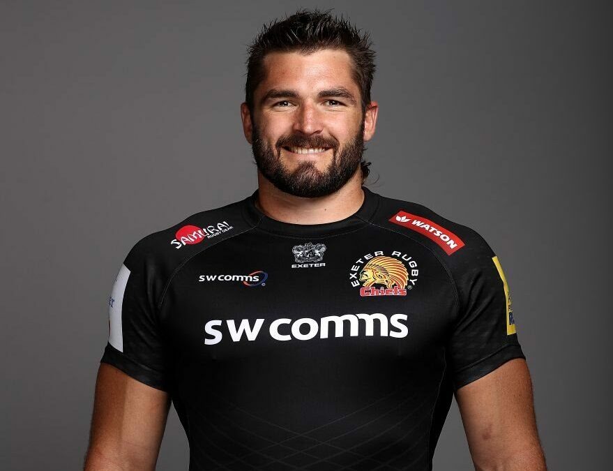 Don Armand, rugby player, in his Exeter Chiefs kit