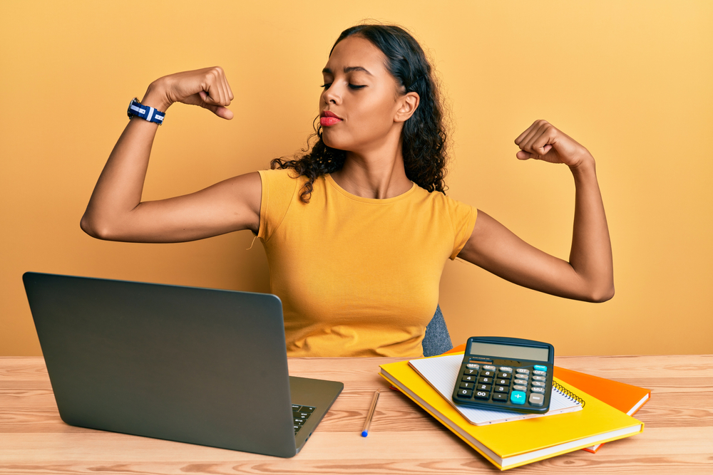 Accounting with young female, black